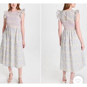 English factory floral smocked ruffle sleeve midi dress M